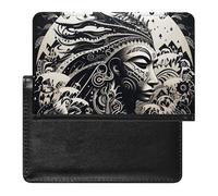White And Black Tribal Illustration Passport Holder with 3 Card Slots, Portable PU Leather Travel Wallet, Slim Protective Cover for Passport, ID, Credit Cards