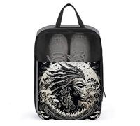 White And Black Tribal Illustration Shoe Bag Waterproof & Breathable Shoe Pouch for Travel, Portable Carry Case for Sports Sneakers, Gym, Vacation