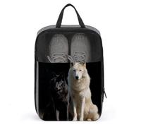 White and Black Wolf Sitting Together Shoe Bag for Travel Daily Use Anti-dust Storage Carrier Golf Shoe Pouch
