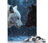 White And Black Wolves in Snow Puzzle 500 Piece Adult Jigsaw Puzzle Wooden Puzzle Jigsaws for Adults Jigsaw Puzzles for Adults 500pcs (52x38cm)