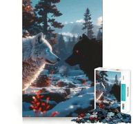 White And Black Wolves in Winter Jigsaw Puzzle 1000 Recall Fun Play Advanced Laser Cutting Tech Holiday Indoor Entertainment Toy (38x52cm)