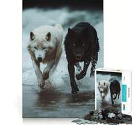 White And Black Wolves Running Jigsaw 1000 Pieces for Teenagers Memory Train Fun Clean Seamless Connection Relaxing Indoor Group Activity (38x26cm)