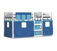 Bunk Bed Solid Pine Wood White & Blue Curtains 75x190 cm Kids Space-Saver Ladder