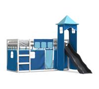 (white and blue, 90 x 200 cm) vidaXL Bunk Bed with Slide and Curtains Kids Twin Sleeper Bed Pink 90x200 cm