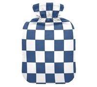 White and Blue American Plaid Cute hot Water Bottle with Soft Cover, 2L Warm Water Bottle for Bed for Hot and Cold Therapies, Menstrual Cramps, bolsas de agua Caliente para Dolores