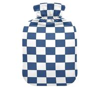 White and Blue American Plaid hot Water Bottle with Soft Cover, 2L hot Water Bag for Arthritis, Arthritis