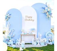 White and Blue Arch Backdrop Cover 6FT 5FT 4FT Arch Covers Stretchy Backdrop Set of 3, Wedding Arch Cover Spandex Fitted Double-Color Fabric Arch Covers for Party Baby Shower Birthday Decoration