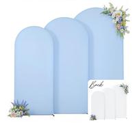 White and Blue Arch Backdrop Cover 7.2FT 6.6FT 6FT Arch Covers Stretchy Backdrop Set of 3, Wedding Arch Cover Spandex Fitted Double-Color Fabric Arch Covers for Party Baby Shower Birthday Decoration