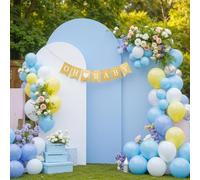 White and Blue Arch Cover 3 Set-7.2FT, 6.6FT, 6FT Arch Backdrop Cover Spandex Fitted 2-Color Fabric Stand Covers for Baby Shower Boy Birthday Party Graduation Banquet Photo Background Decorations