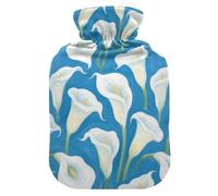White and Blue Calla Lilies hot Waterbottle with Soft Cover, 2L hotwater Bag for Menstrual Cramps, Neck and Shoulder Pain Relief, Pain Relief