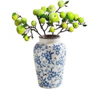 White and Blue Chinese Ceramic Vase, Vintage Porcelain Flowerpot, Rustic Ceramic Vases with Crack Enamel for Home and Office Decoration, 15.5 x 24.5 cm (L)