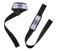 White and Blue Flag Checkered Lifting Straps 66cm Neoprene Padded Deadlift Strips, Ladies Weight Lifting,