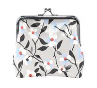 White and Blue Flora Pattern Minimalist Style Gray Fashion Women's Small Leather Coin Purse Waterproof Clasp Wallet Card Holder for Women Girls monedero pequeno para mujer