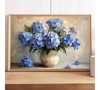 White And Blue Hydrangea Wall Art Hydrangea Flower Pictures Abstract Floral Paintings Elegant Floral Picture Rustic Farmhouse Wall Art Vintage Flowers Painting Living Room Decor 16x24inch No Frame