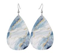 white and blue marble earrings for women double sided teardrop leather earrings lightweight dangle earrings for women ear accessories fashion jewelry birthday gift