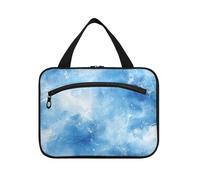 White and Blue Marble Texture Hanging Travel Size toiletries kit with Hook, Designer Portable Cosmetic Bags for mom Traveling bolsos para Hombre L