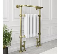 White and Brass Traditional Column Radiator with Towel Rail 952 x 659mm - Regent