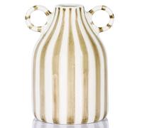 White and Brown Ceramic Vase with Handle, Nordic Boho Small Vases Side Table Flower Centerpiece, Wide Mouth Single Flower Vase Pampas Grass Decorative - for Home Window Sill Living Dining Room Kitchen