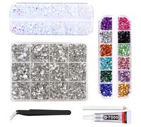 White and Colourful Resin Rhinestones Kits, 2mm-6mm Mixed Flatback Round Rhinestones with 1 Tweezers Glue Pen, Bedazzling Diamonds Crystal Gems for Craft Nail Art Face Makeup Tumblers Mugs Clothing