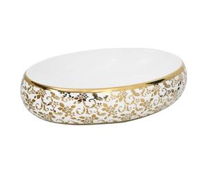 (white and gold, 59 x 40 x 15 cm) vidaXL Countertop Basin Bathroom Sink Wash Basin Vessel Sink Oval Ceramic