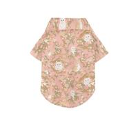White and Gold Cartoon Cute Kitten Summer Dog Shirt Vest Button Up Breathable Cool Short Sleeve Pet T-Shirt Puppy Clothes Perfect for Everyday Wear, and Photoshoots L-5XL