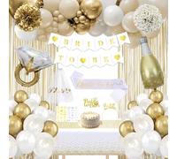 White and Gold Hen Do Decorations, Bridal Shower Decorations, Bride to Be decorations with "BRIDE TO BE" Banner, Balloons, Sash, Tiara, Veil, Tattoo for Bachelorette and Wedding Hen Party Decorations