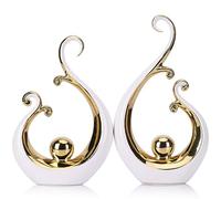 White and Gold Polished Decorative Ceramic Statue, Modern Abstract Luxury Art for Centerpiece - White and Gold Shelves for Bookcase and Dining Table, Versatile Coffee Table Decoration