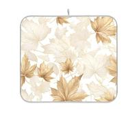 White and Golden Autumn Maple Leaves Dish Drying mat Reusable Rectangle Small Drying matt Kitchen Counter 16x18 Easy Clean Decorative Home Decor Essentials