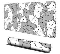 White and Gray Cats Large Gaming Mouse Pad for Desk,XL Big Mouse Pad Gaming Desk Pad,Cute Mousepad Desk Mat with Non-Slip Base and Stitched Edge,Keyboard Mouse Mat for Home Office Work,31.5 x 11.8 in