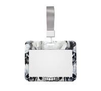 White and Gray Skull Graphics ID Badge Holder with Lanyard ID Card Holders Waterproof Plastic Name Card Case Sliding ID Protector Pouch Name Tag Holders for Office Work Business
