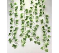 WHITE AND GREEN Color 2.0m/6.56feet Artificial White Edges Grape Leaf Garland Plants Fake Foliage Flowers Decoration Home Wall Party Decor Wedding Decal