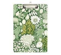 White and Green Floral Clipboard Cute Clip Board A4 Standard Size Clipboards Hardboard with Low Profile Metal Clip for Teacher Student Lawyer Nurse
