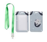 White and Grey Cats ID Card Holder with Green Lanyard, Sliding Vertical Badge Holder, Vertical Name Badges Protector for Nurse, ID Cards Protector for Worker, Nurse Accessories Work Essentials