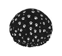 White And Grey Paws Shower Cap For Women Washable Bath Hair Cap Adjustable Shower Bonnet For Long Hair Bathing Men