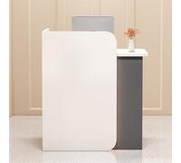 White and Grey Reception Desk with Lockable Drawer LED Light Cash Register Table Wooden Welcome Table for Convenience and Clothing Stores (Left Side)
