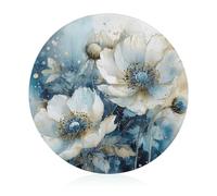 White And Light Blue Tempered Glass Cutting Board Non Slip Heat Resistant Chopping Mat Round Glass Cutting Boards for Kitchen Heavy Duty Chopping Boards for Countertop Cheese Board