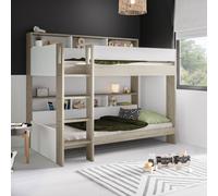 White and Oak Bunk Bed with Storage Shelves - Aire