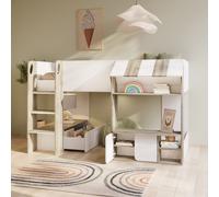 White and Oak Mid Sleeper Cabin bed with Storage - Marcel