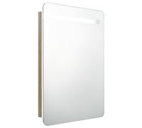 (white and oak) vidaXL LED Bathroom Mirror Cabinet Washroom Wall Cabinet Storage Vanity Unit