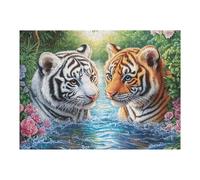 White And Orange Tigers in Forest Pond 500 Piece Pack Classic Jigsaw Puzzle Couple Puzzle Partners Ultra Difficult Wall Decor Easter New Year Paperboard Material 500 PCS