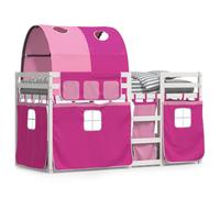 (white and pink, 80 x 200 cm) vidaXL Bunk Bed with Curtains Kids Twin Sleeper Pink 80x200 cm Solid Wood Pine