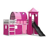vidaXL Bunk Bed Without Mattress With Slide And Curtains Pink 90X190 cm Single, Pink