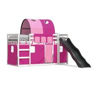 (white and pink, 90 x 200 cm) vidaXL Bunk Bed with Slide and Curtains Bed Frame Kids Twin Sleeper Loft Bed