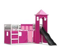 (white and pink, 90 x 200 cm) vidaXL Bunk Bed with Slide and Curtains Kids Twin Sleeper Bed Pink 90x200 cm