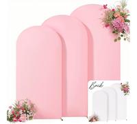 White and Pink Arch Backdrop Cover 6FT 5FT 4FT Arch Covers Stretchy Backdrop Set of 3, Wedding Arch Cover Spandex Fitted Double-Color Fabric Arch Covers for Party Baby Shower Birthday Decoration