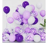 White and Purple Balloons, 50Pcs 12Inch Latex With Confetti for Helium Birthday Party, Girls Baby Shower, Wedding, Carnival Celebration Decorations