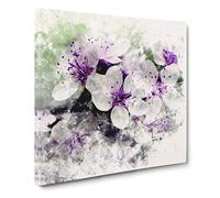 White And Purple Blossoms Watercolour Canvas Print | Gallery Wrapped 30mm Frame Wall Art | 14x14 inches | Ready to Hang | Modern Picture | Living Room Bedroom Lounge Office