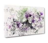 White And Purple Blossoms Watercolour Modern Canvas Wall Art Print Ready to Hang, Framed Picture for Living Room Bedroom Home Office Décor, 20x14 Inch (50x35 cm)