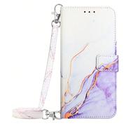 (White and purple long lanyard, Google Pixel 6A 5G) Suitable for Google 8 marble crossbody card slot mobile phone case with hand strap wallet case women's shoulder strap Google 7A leather case