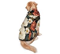 White and Red Flowers Dog Hoodie – Soft & Breathable Polyester Pet Clothes for Medium, and Large Dogs